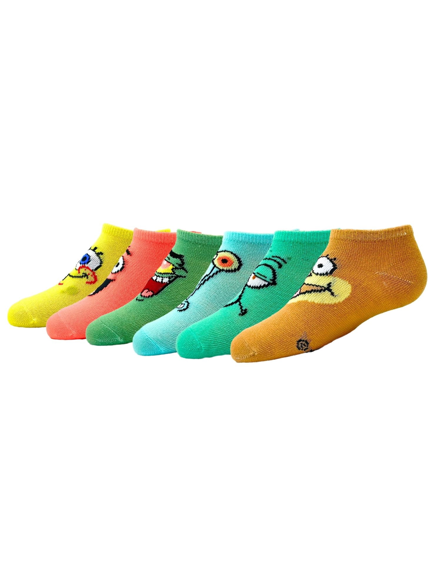 SpongeBob SquarePants Boys No-Show Socks, 6-Pack, Sizes S/M-M/L