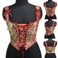 thumbnail image 3 of DJskiyers Womens Vintage Bustier Corset Top Linen Lace up Corsets Floral Boned Crop Tops Renaissance Bodyshaper, 3 of 9