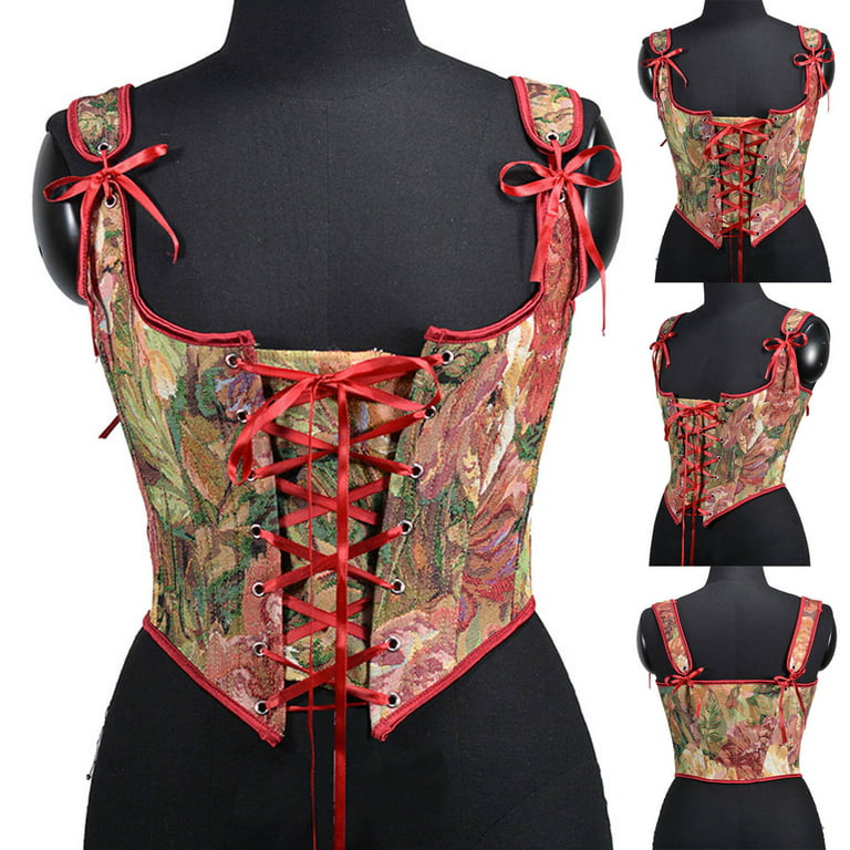 Yourumao 1800s Corset Top for Women Gothic Steampunk Lace Up Boned