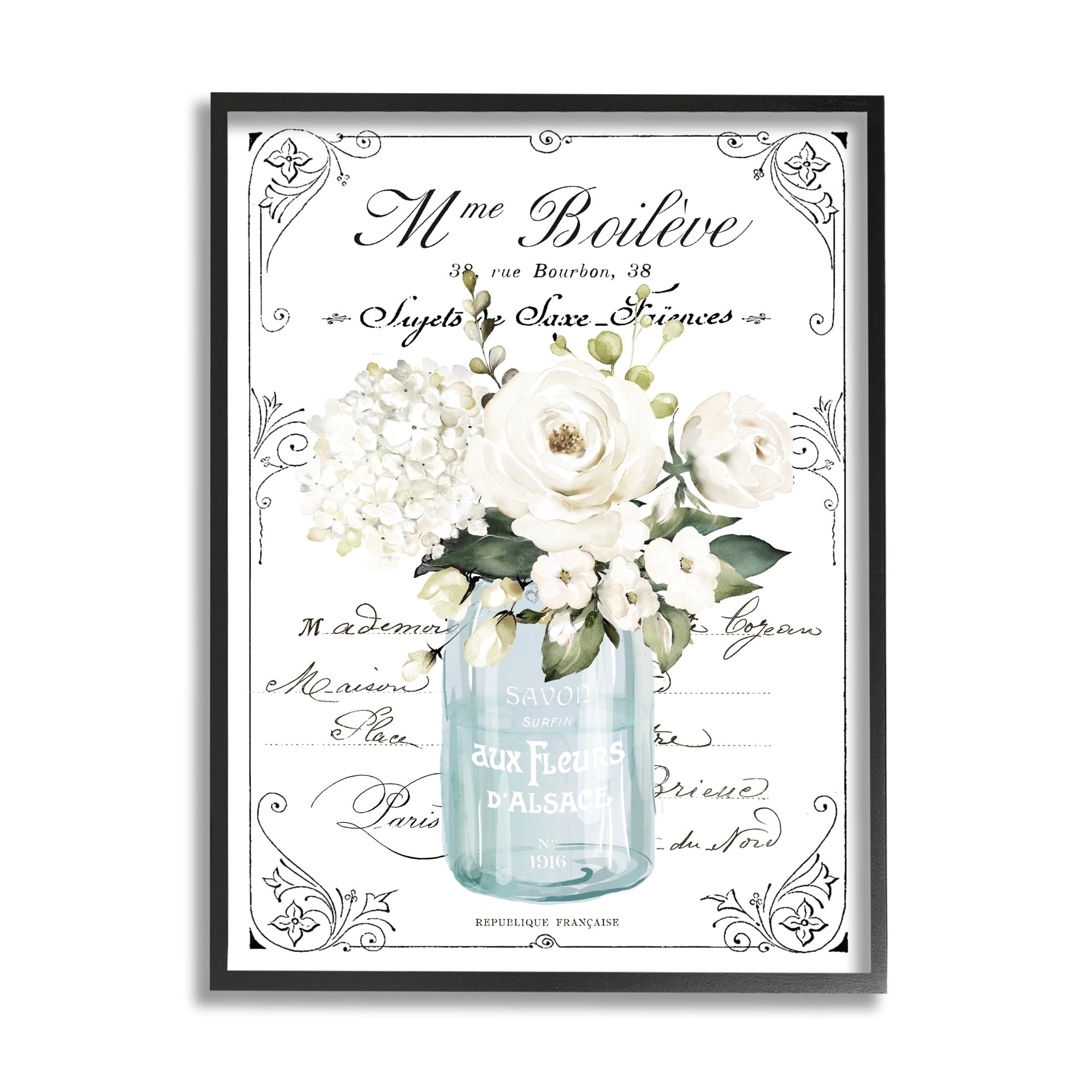 Stupell Industries Vintage Parisian Floral Bouquet White Farmhouse Flowers, 16 x 20,Design by Lettered and Lined