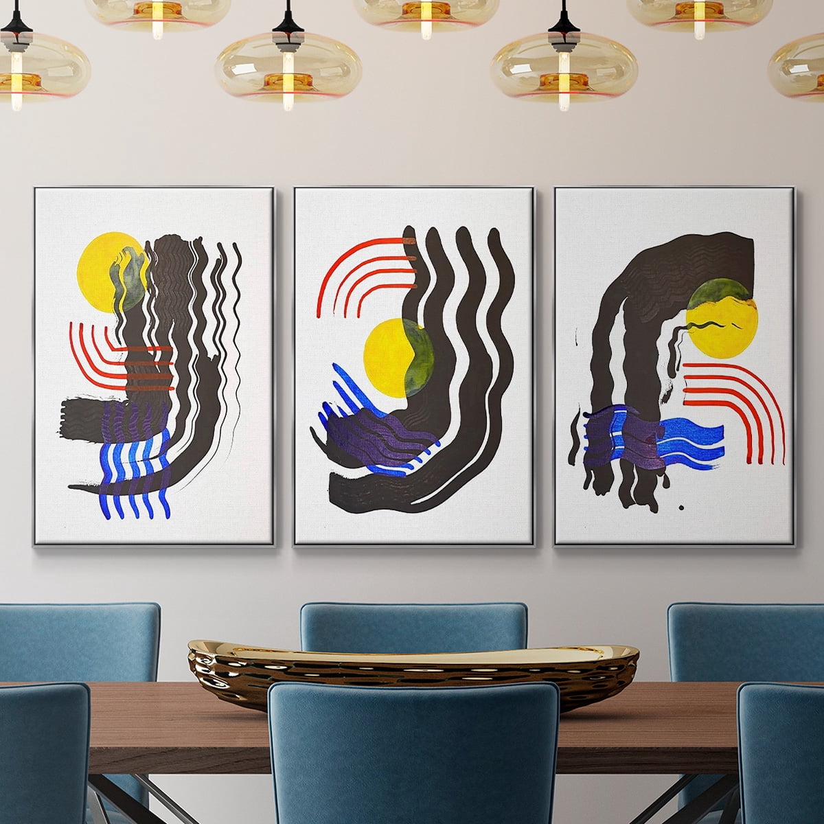 Shifting I - Framed Premium Gallery Wrapped Canvas L Frame 3 Piece Set - Ready to Hang