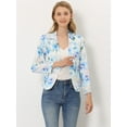 thumbnail image 3 of Chaqueta abierta de la chaqueta del traje de la cosecha del trabajo de la oficina del frente de las mujeres Blanco Azul Claro-floral S, 3 of 5