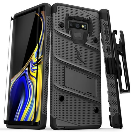 Seidio Note 2 Holster ZIZO BOLT Series Galaxy Note 9 Case with Holster, Lanyard, Military Grade Drop Tested and Tempered Glass Screen Protector for Samsung Galaxy Note 9 Cover - Gun Metal Gray/Black ()