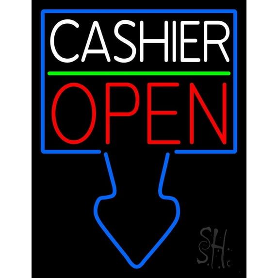 Arrow Cashier Open LED Neon Sign 24 x 31 - inches, Clear Edge Cut Acrylic Backing, with Dimmer - Bright and Premium built indoor LED Neon Sign for Bar decor.