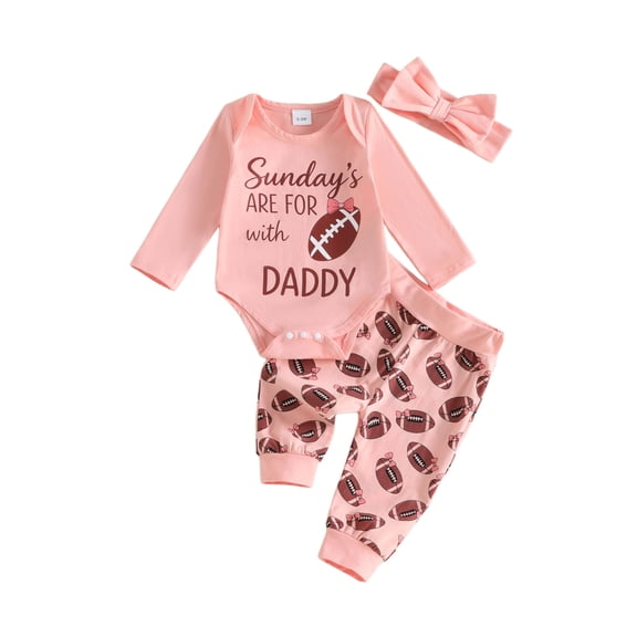 RUINIXCW Newborn Baby Girl Football Outfit Infant Girl Spring Fall Winter Clothes Sunday's are for Rugby with Daddy Long Sleeve Romper Pants Bow Set