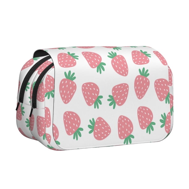 Disketp Strawberry Estuche de Lápices de Doble Capa con Tapa Abatible y Cremallera, Organizador Escolar para Adolescentes y Adultos