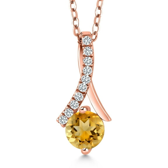 Gem Stone King 0.95 Ct Round Yellow Citrine 18K Rose Gold Plated Silver Pendant