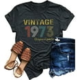 thumbnail image 2 of 50th Birthday Gift Tshirts Vintage 1973 Original Parts Shirt for Women Letter Print Retro Birthday Party Casual Tee Top, 2 of 5