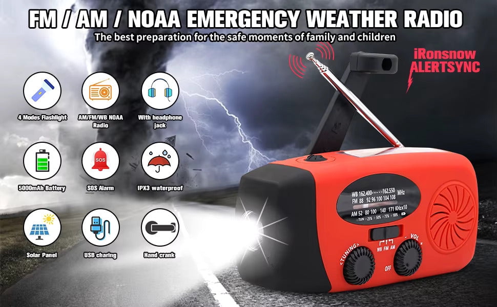 10,000 mAh7-Band Emergency Weather AM/FM/WB Radio with NOAA, Flashlight, Phone Charger (BLUE)
