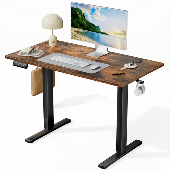 EDX Electric Adjustable Height Sit Standing Desk, 40 x 24 inch Splice Board for Home Office, Brown