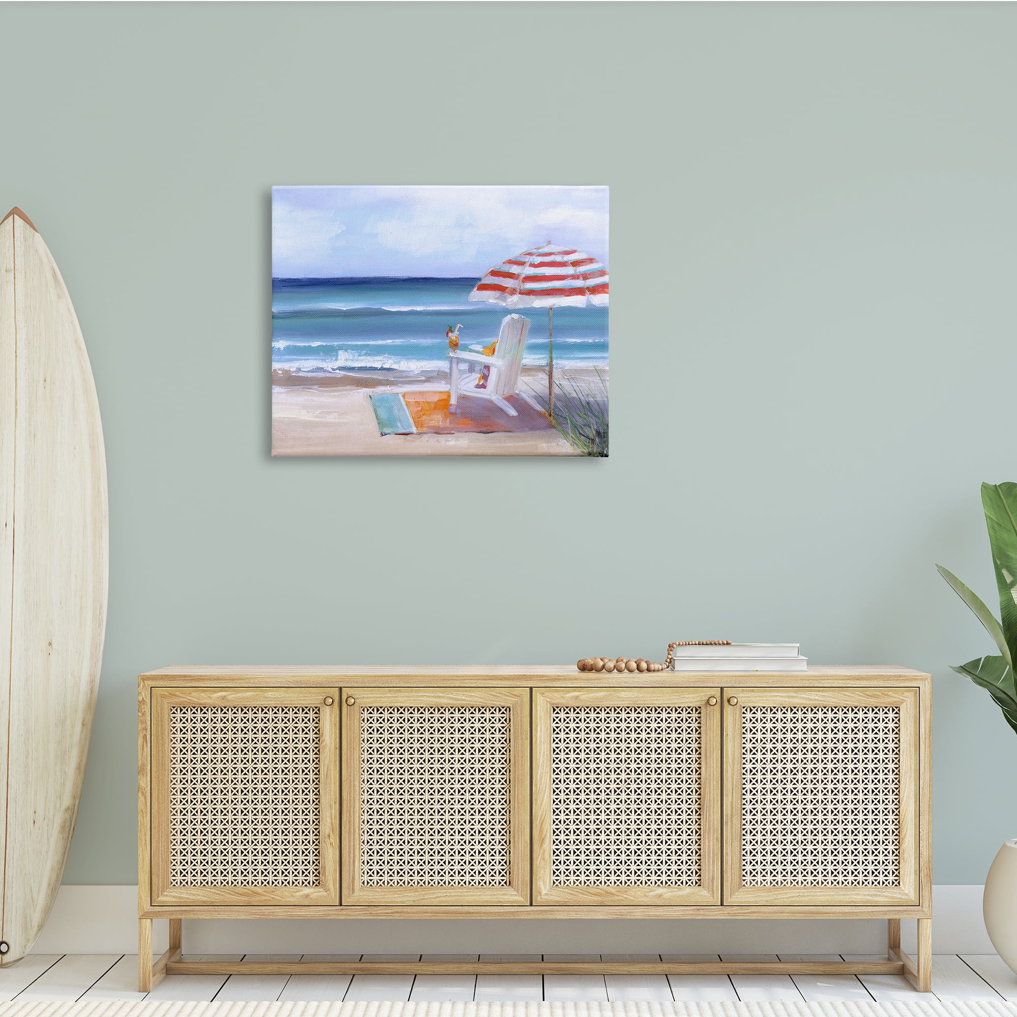 Stupell Indtries Tropical Drink Beach Umbrella Chair Ocean Tide Landscape,40 x 30,Design by Sally Swatland