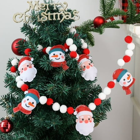 8.2Ft Christmas Felt Banner Santa Claus Snowman Garland Banner Ball Pom Garland Banner Christmas Decor