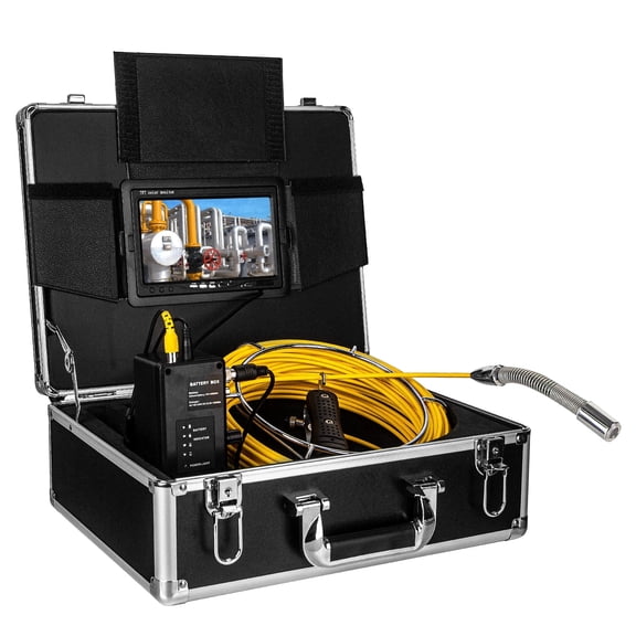 Self Leveling Sewer Inspection Camera with Locator 98ft, SYANSPAN 9" HD1080P Monitor Drain Pipe Cameras with 512Hz Sonde/Transmitter, 4500mAh Rechargeable Battery Plumbing Camera Snake with DVR 16GB