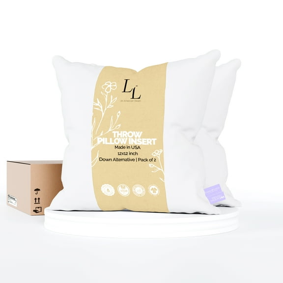 Looms & Linens Square Throw Pillow Form Insert 100% Premium Polyester Filled 2 Pieces 12x12 inch Pillow Form