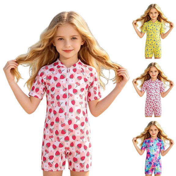 Shadoumai Girls Swimsuit Kids One Piece Bathing Suit Long Sleeve Quick Drying Swimwear for Beach Pool 3-14Y
