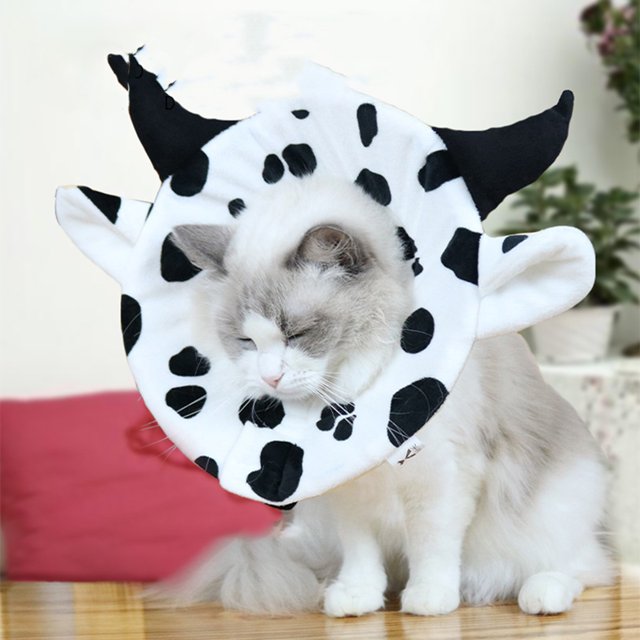 Cute Small Cow Shape Pets Elizabeth Circle Anti-bite Anti-licking Cats Postoperative Protective Sleeve Cartoon Neck Collars