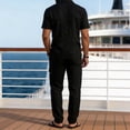 thumbnail image 4 of SOOMLON Mens Beach Outfits Sets Big and Tall Collared Button up Shirts Drawstring Pants with Pockets Summer Clothing Set, 4 of 6
