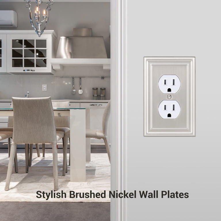 DEWENWILS 4-Pack Brushed Nickel Metal Wall Plates – Durable Outlet Covers For Duplex Receptacles, GFCI & More (4.92"x3.14")