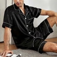thumbnail image 1 of Men Satin Short Sleeve Pajama Set Summer Sleepwear for Man Button-Down Shirt & Elastic Waist Shorts Pajamas Home Clothes 2 Piece, 1 of 4