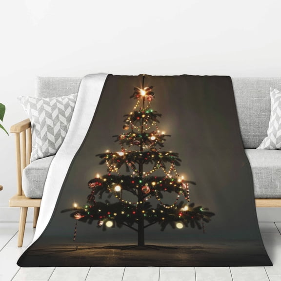 Christmas Tree Light (24) Throw Blanket for Stylish Warm Winter Cabin Ultra-Soft Micro Fleece Blanket, Premium Microfiber, Silky Soft, Plush, Warm and Lightweight for Couch, Sofa, Bed - 40"X30"
