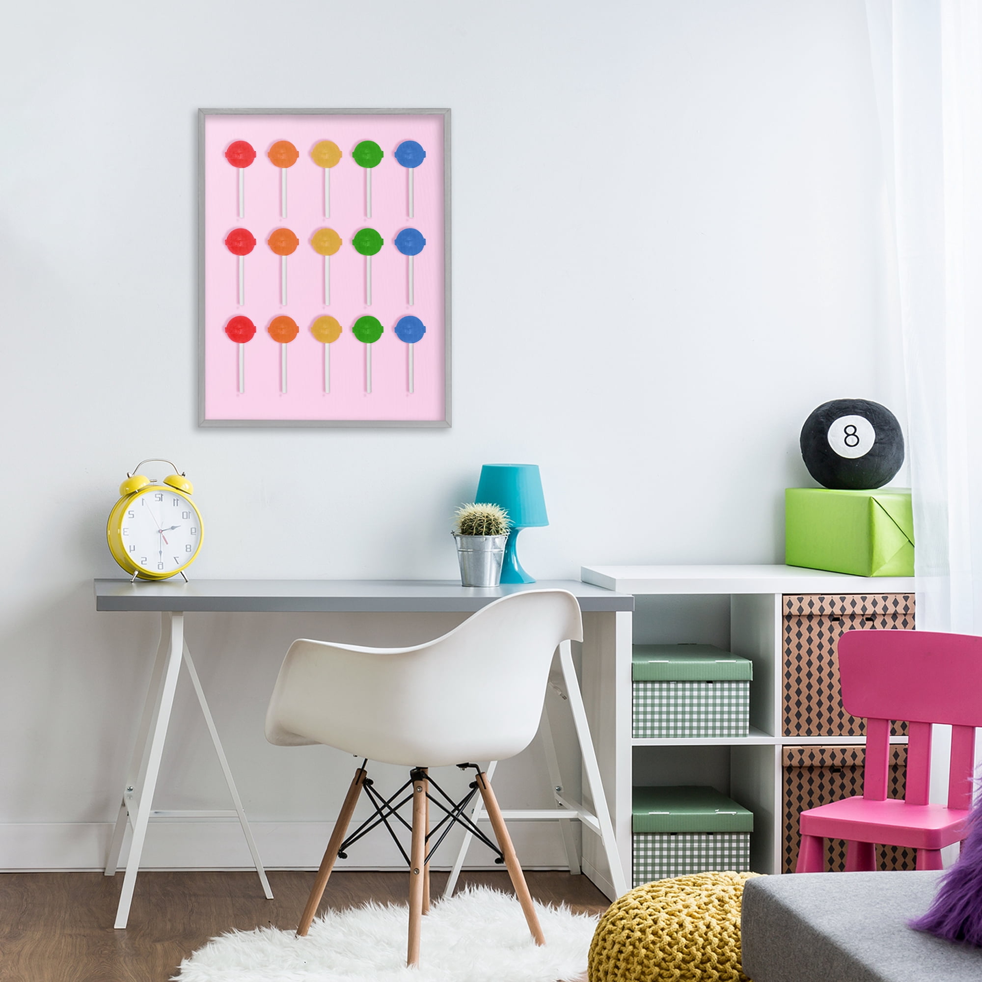 Stupell Industries Candy Pops on Light Pink Gray Framed Giclee Art, design by LISH Creative