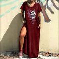 thumbnail image 2 of Vestido informal de verano para mujer, vestido largo de manga corta con bolsillo Sexy y cuello redondo con estampado de Calavera de Halloween Fridja  bnh2573, 2 of 8