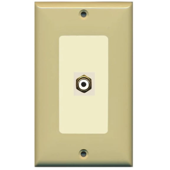RiteAV - 1 RCA for Subwoofer Audio Port Wall Plate Decorative - Ivory/Light Almond - Bracket Included
