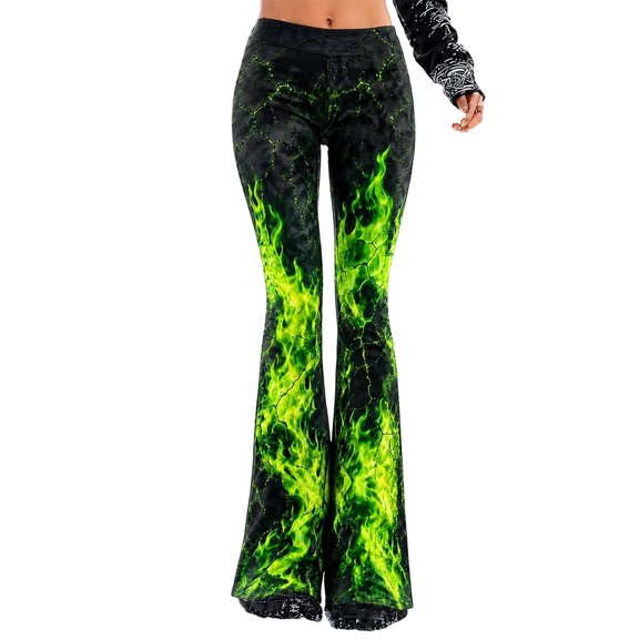 Flare Pants for Women Halloween Flame Print Casual Sports Baggy Workout Trousers