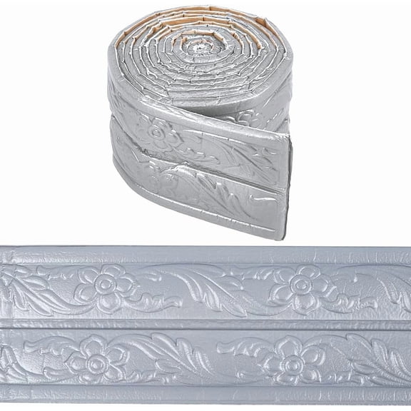 90.5x3.46In Gray Molding Trim Self Adhesive Vintage Peel and Stick XPE 3D Printing Wallpaper Border Wall Edging Foam Baseboard for Mirror Border Wall Lines Hotel DIY Decor Ceiling 1pc