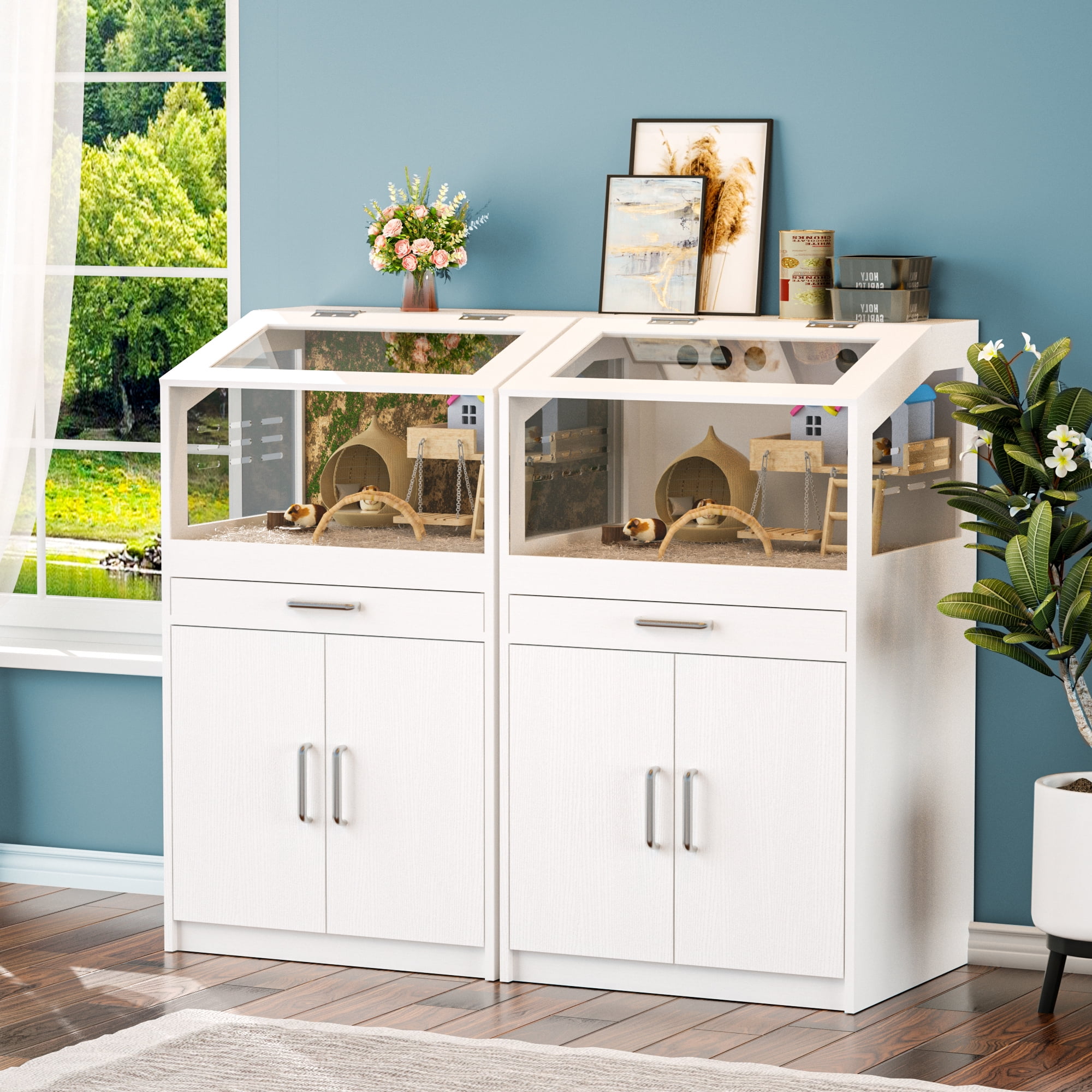 Reasea Large Breathable Hamster, Guinea Pig, Rabbit & Hedgehog Habitat Cage, White