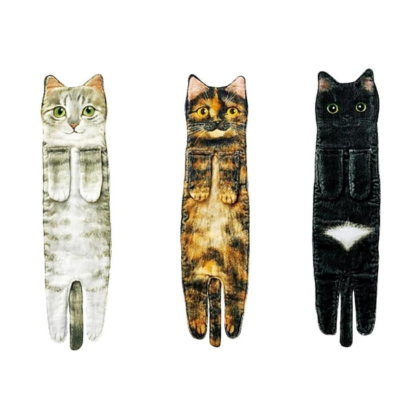 3 toallas de mano divertidas con diseño de gato, paños absorbentes decorativos, paños de cocina Estilo V