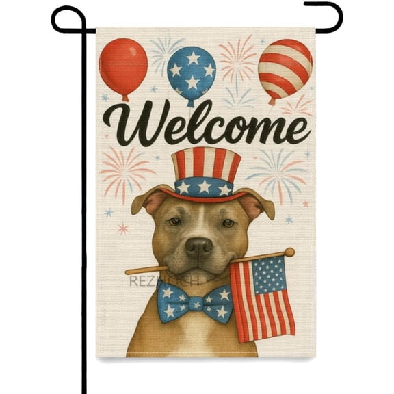 Patriotic Garden Flag Welcome Funny Dog Independence Memorial Day Yard Flag Double Sided 12x18 Inch for Outdoor Home Decor