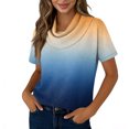 thumbnail image 3 of Women's Ombre Print Pullover, Round Neck Short Sleeve Casual Sweater, Gradient Color Top for Summer Outings or Beach Vacation,Dark Blue - L, 3 of 4