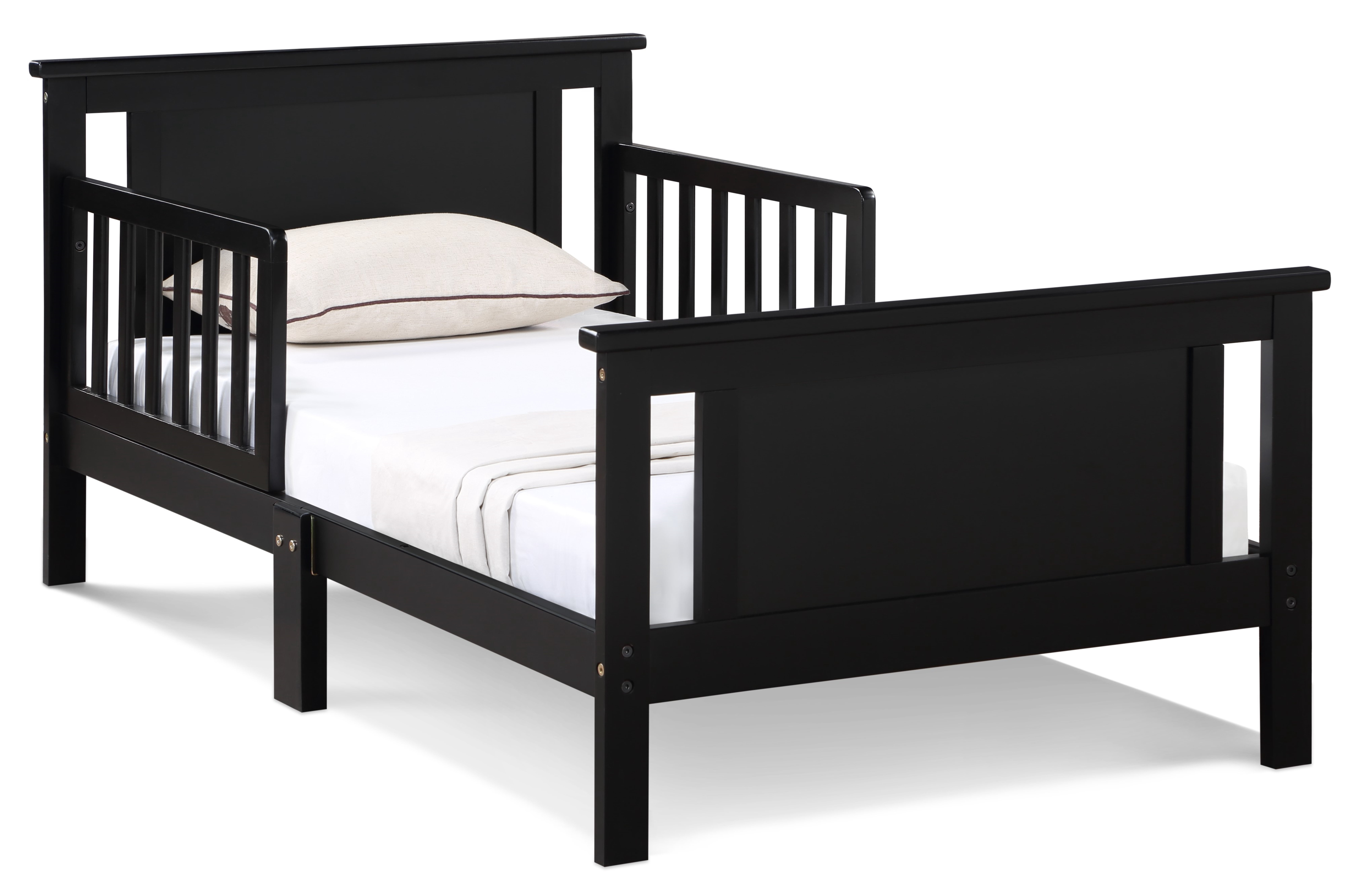 Olive & Opie Connelly Wood Reversible Panel Toddler Bed in Black/Vintage Walnut