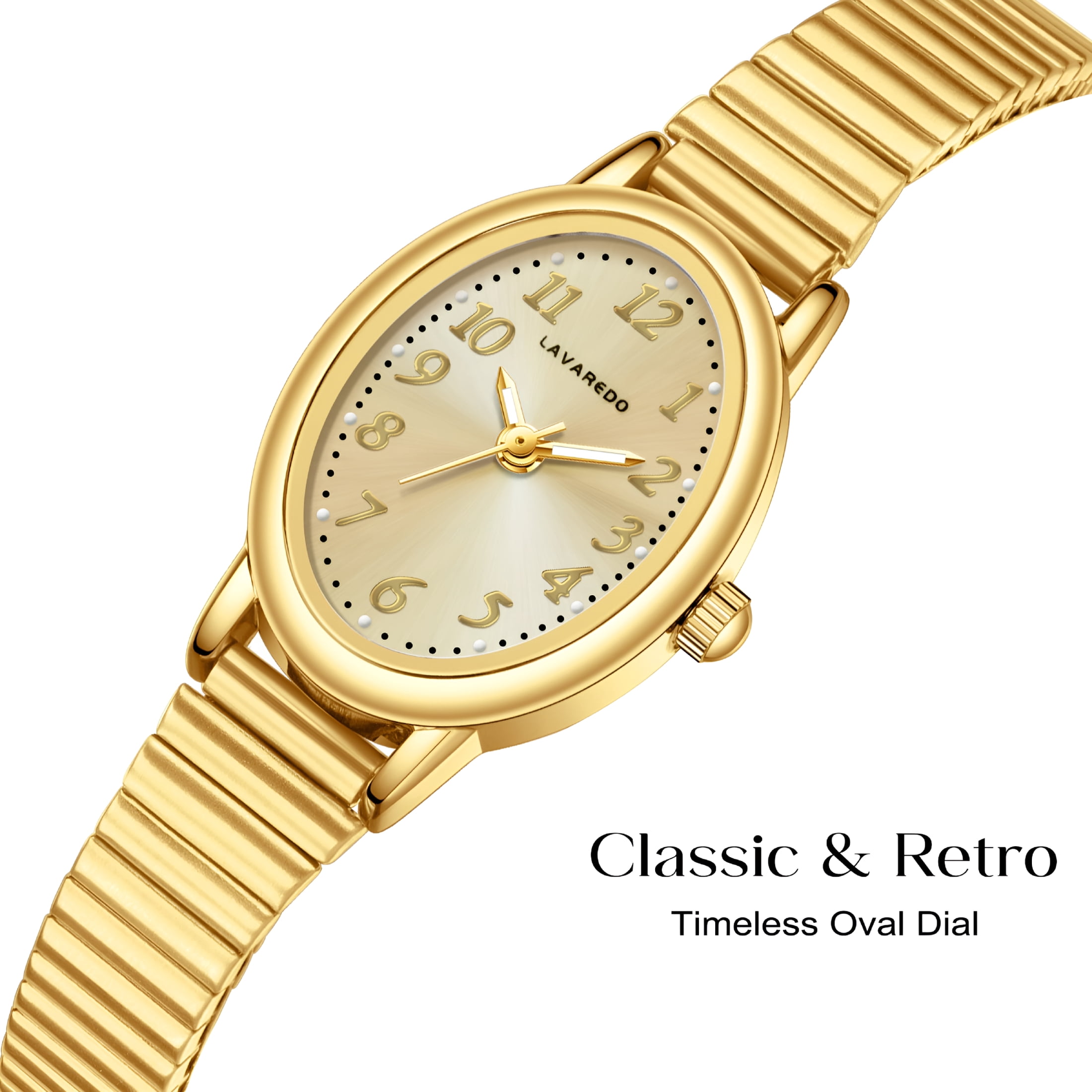 DESIGNICE Gold Watches for Women Easy Read Ladies Quartz Wrist Watch with Stainless Steel Expansion Band Waterproof Watch Gift for Woman
