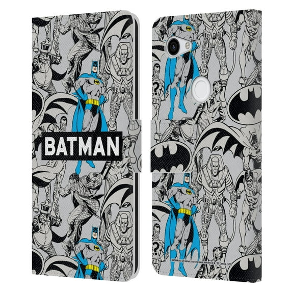 Head Case Designs Officially Licensed Batman DC Comics Vintage Fashion Patterns Leather Book Wallet Case Cover Compatible with Google Pixel 3a