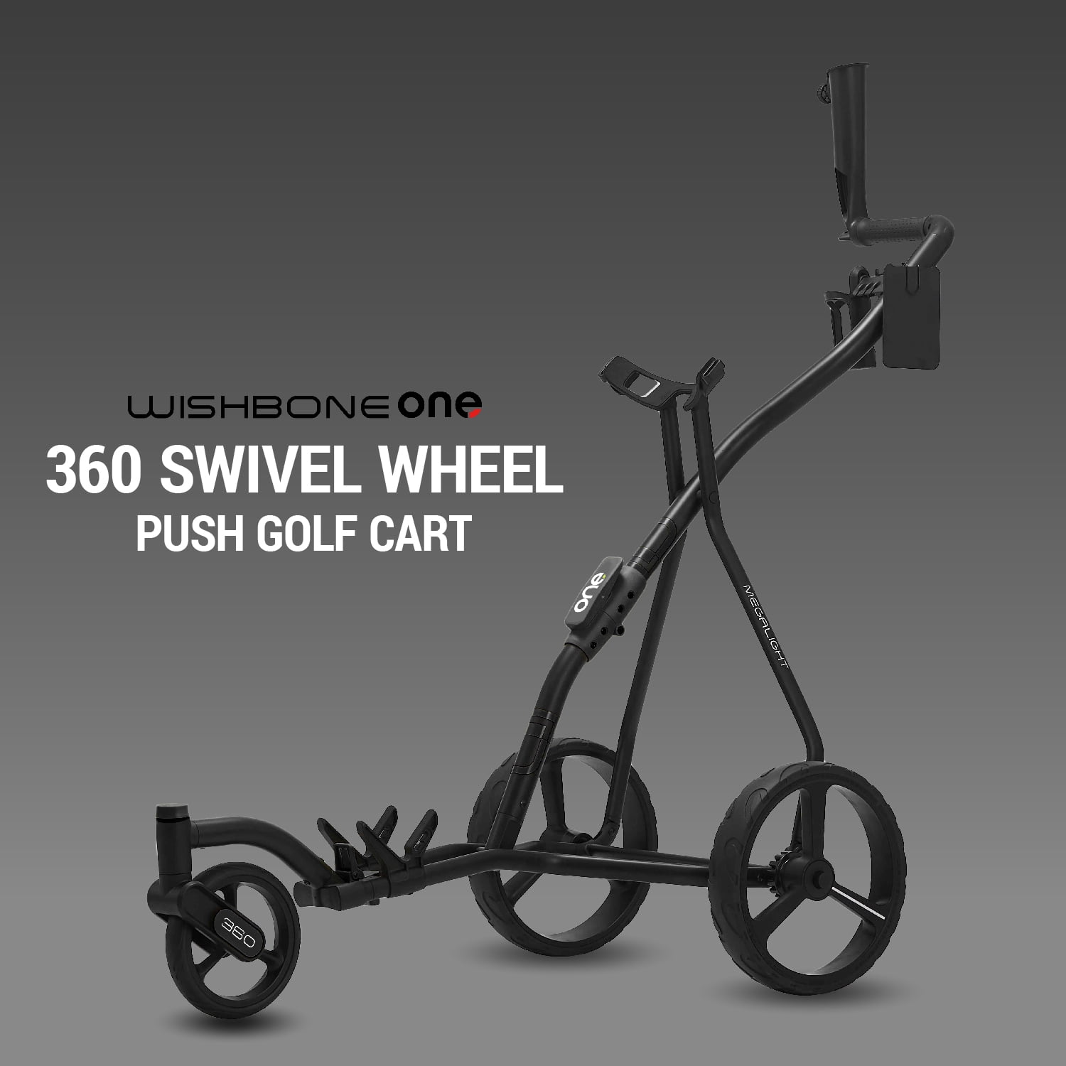 Golf Cart Golf Push Carts Wishbone - Swivel Front Wheel 360° Rotating, 1-Step Folding, Aircraft Grade Frame (Black)