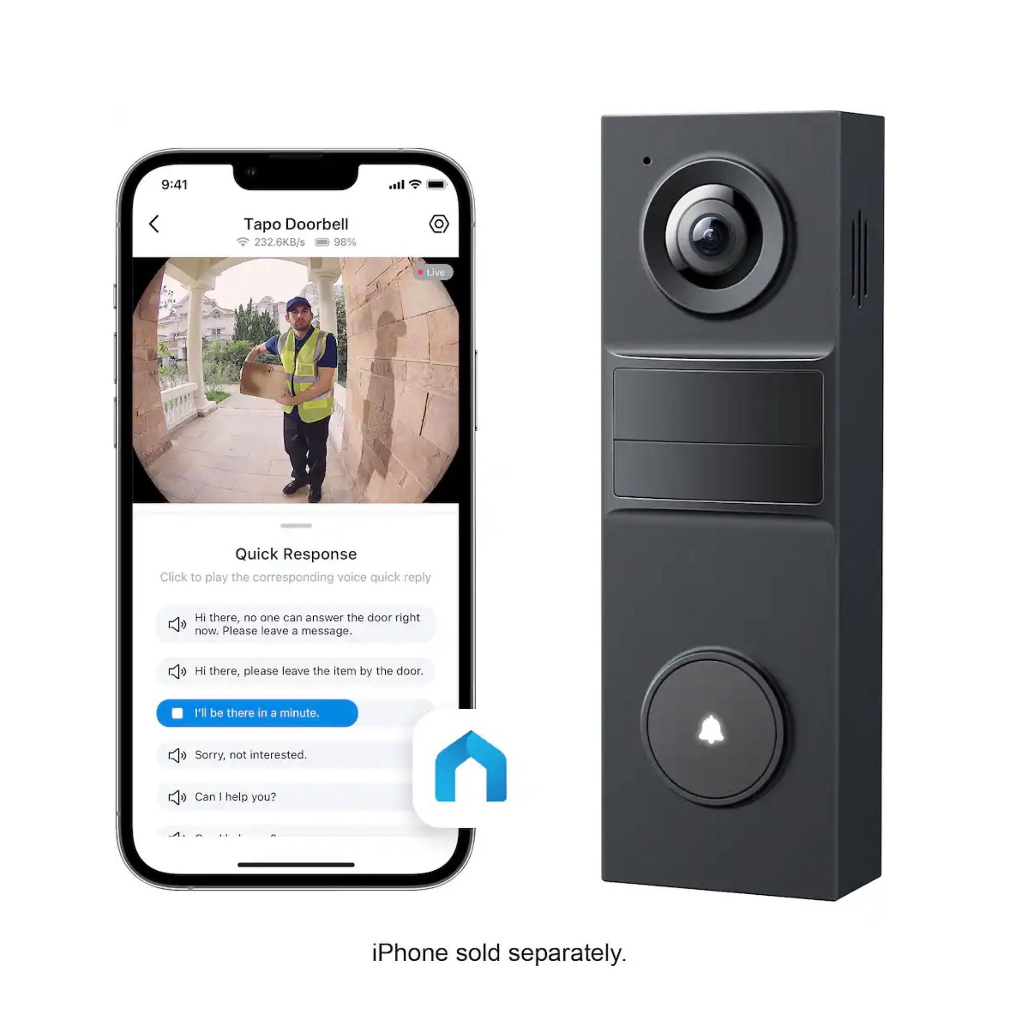 TP-Link Tapo TD20 Smart Wireless Video Doorbell, 2K Live View, 160° Wide Angle Field of View, AI Detection,  Subscription Not Required - TD20