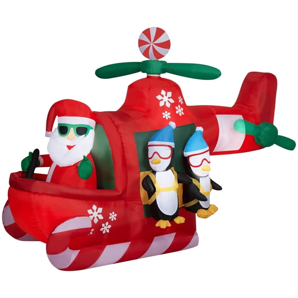 Helicóptero inflable navideño Gemmy Santa con pingüinos de 2 m