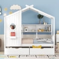 thumbnail image 1 of Lit Cabane en Bois Format Simple avec 2 Tiroirs, Lit pour Enfants avec Tablette de Rangement, Blanc, 1 of 6