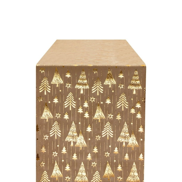 Mesa de Navidad Runner Mesa de Árbol de Navidad, Paño de Ejecución, Bandera de Mesa de Algodón de Terciopelo de Poliéster de Oro Prensado en Caliente, Impresión de Año Nuevo, Bandera de Mesa de Fiesta