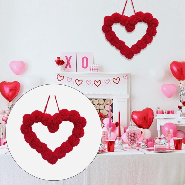 Décoration Maison Saint-Valentin Couronne de Fleurs en Forme de Cœur Porte d'Entrée 11 Pouces Couronne de Fleurs Décoration (Symétrique 11 Pouces * 9.5 Pouces)