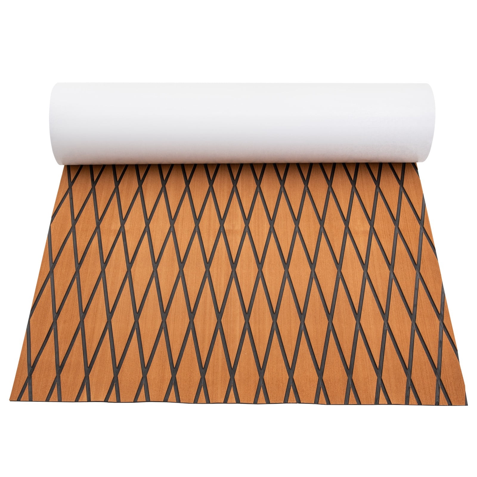 ToppiJoy 94*35in EVA Boat Flooring Foam, Rhombic Pattern Non-Slip Grip Mat Supports Free Cutting, Self-Adhesive Flooring for Motorboat RV Yacht Kayak Swim Platform(Brown+Black)