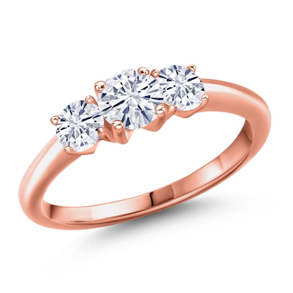 Gem Stone King 18K Rose Gold Plated Silver White Moissanite Engagement Ring for Women | 0.96 Cttw | Round 5MM | Gemstone Birthstone | Size 5