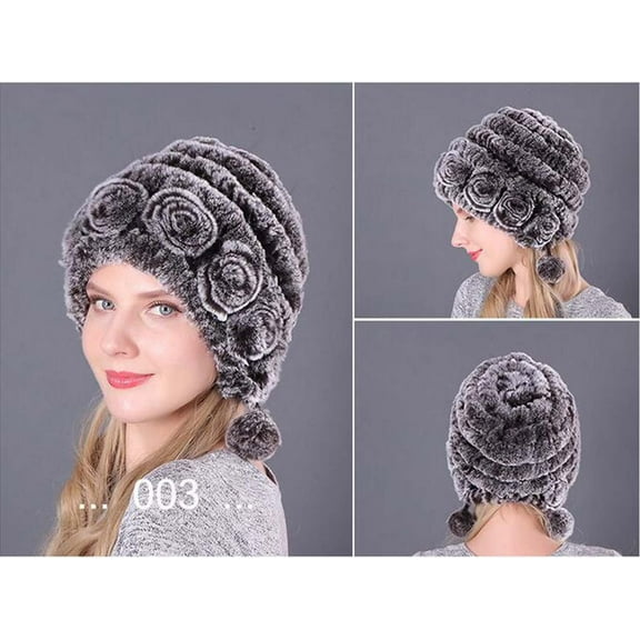 Zmeidao Winter Women's Colorful Warm Caps Warm Flowers Striped Real Rabbit Velvet Hats Fashion Hat