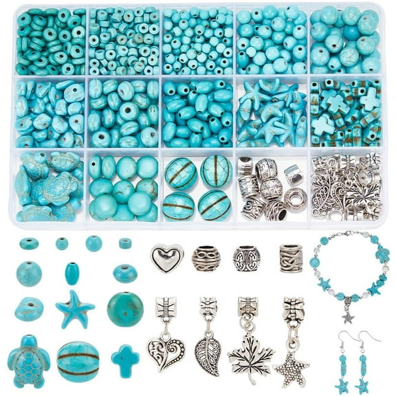 Bohemian Jewelry Making Supplies Mixed Shape Synthetic Turquoise Beads Alloy Tibetan Style Charms Pendants Jewelry Making Kit Findings for Bracelet Earrings Making