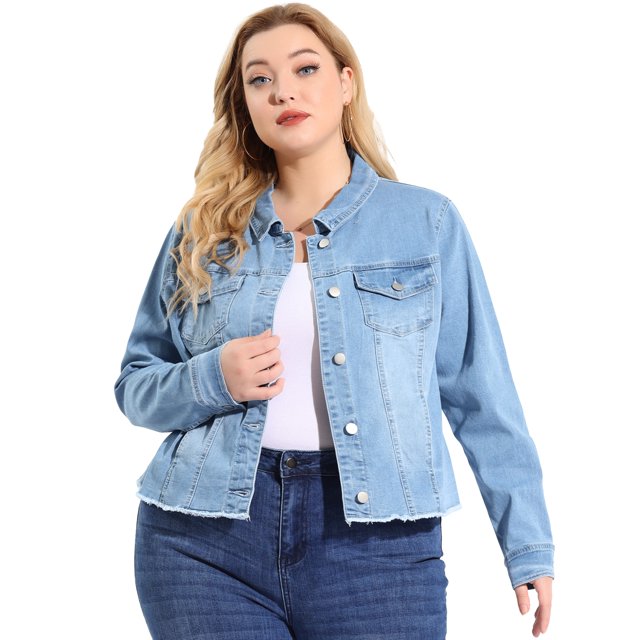 ChaqueDe MezclilDeshilachaCon Frente Lavado Clásico PaMujer De TalGrande Cielo azul 1X