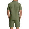 thumbnail image 4 of Uwinwear Men's Summer Outdoor Two-Piece Sets Lightweight Short Sleeve Button-Up Shirt and Side Zip Cargo Shorts Set Casual 2 Piece Casual Outfit,Army Green,M, 4 of 7