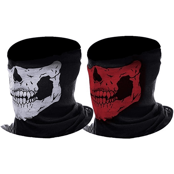 Skeleton Skull Ghost Motorcycle Head Neck Mask (Black&Red, 2 Pack)