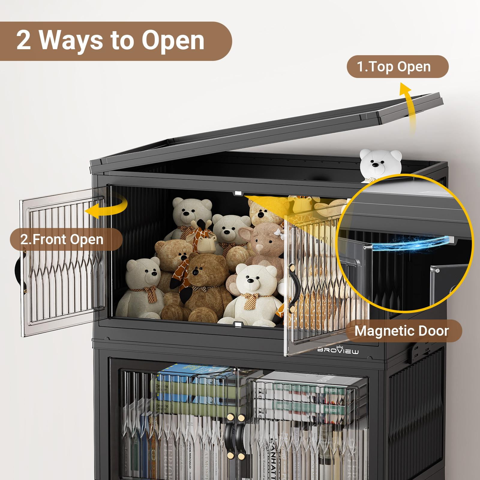 BROVIEW 120Gal Large Storage Bins with Lids, 480Qt Plastic Stackable Closet Organizer and Storage, Collapsible Storage Box with Wheels, Folding Storage Cabinet Containers for Home Office, 3Pack Black